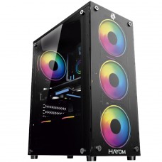 Gabinete Gamer Hayom GB1749, Mid Tower, Vidro Temperado, ATX, Sem Fonte, Com 4 Fans, Preto